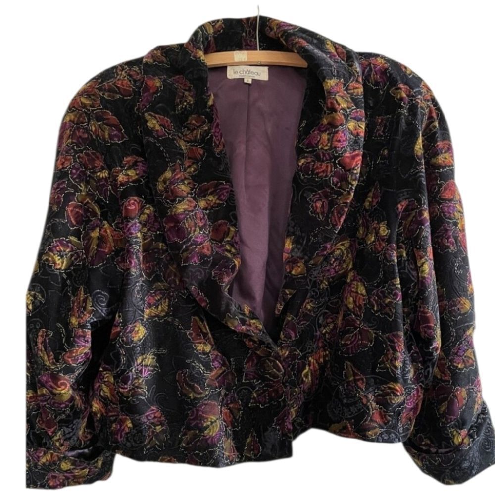 🖤 Vintage Le Chateau Velvet Blazer | Embroidered Floral Cropped Jacket | M